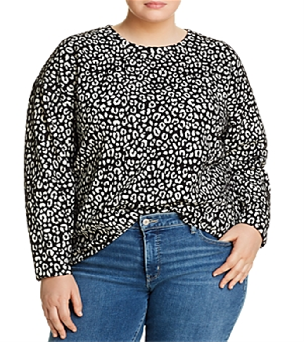 Suéter feminino Michael Kors Plus com estampa de leopardo e jacquard - Preto, tamanho 2XL