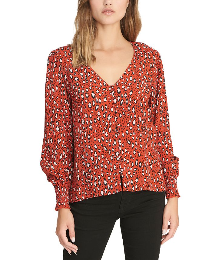 Blusa feminina Sanctuary Noelle com manga franzida, vermelha, tamanho XXS