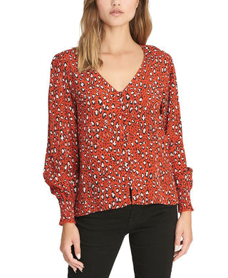 Blusa feminina Sanctuary Noelle com manga franzida, vermelha, tamanho XXS