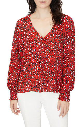 Blusa feminina Sanctuary Noelle com manga franzida, vermelha, tamanho XXS