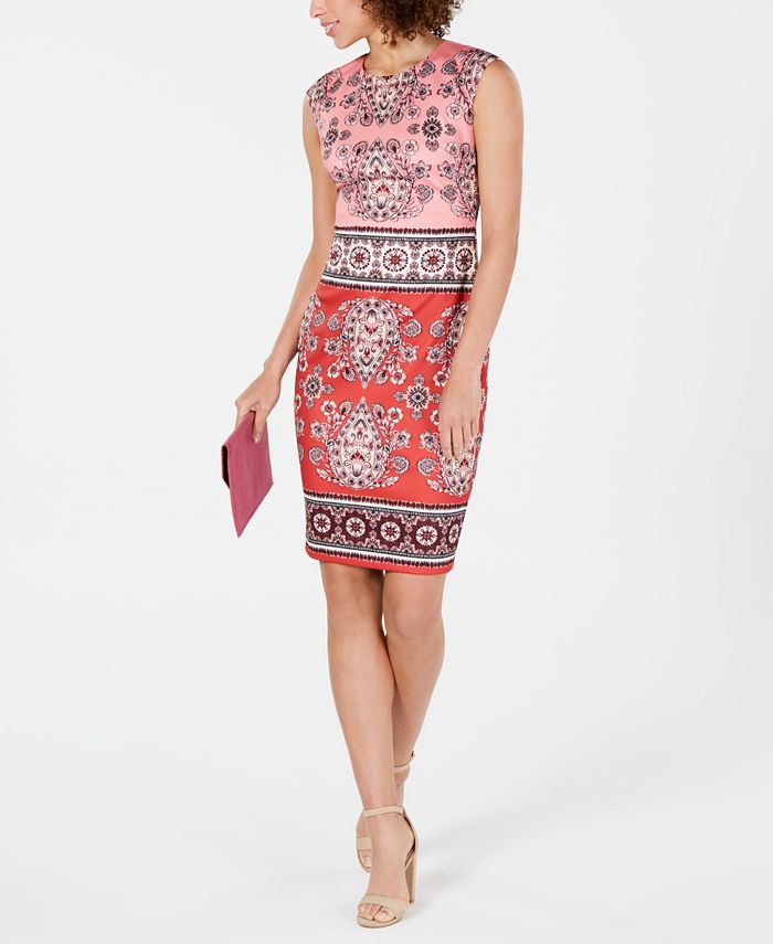 Vestido feminino Vince Camuto Scuba Sheath Laranja Tamanho 4