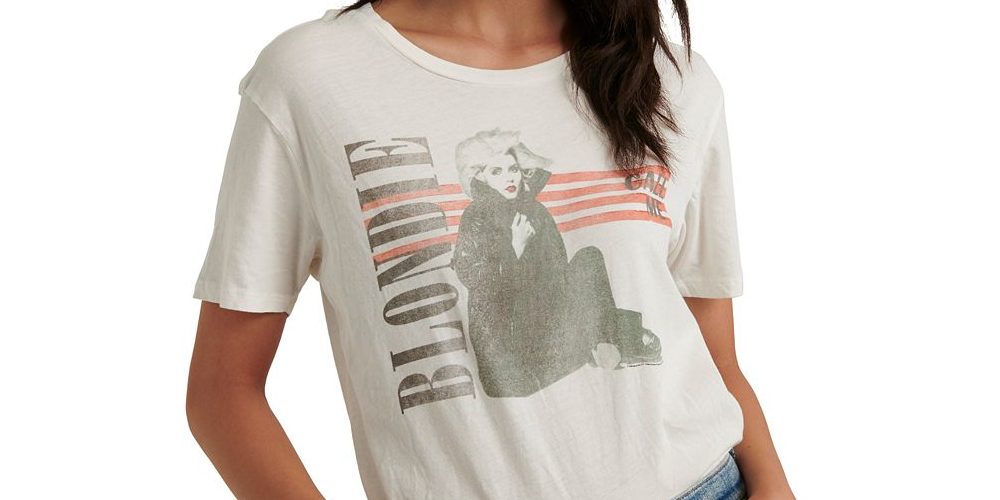 Camiseta feminina listrada Lucky Brand Blondie, branca, tamanho P