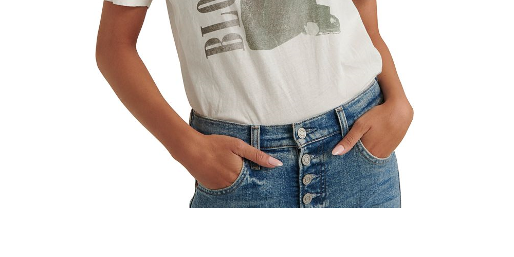 Camiseta feminina listrada Lucky Brand Blondie, branca, tamanho P