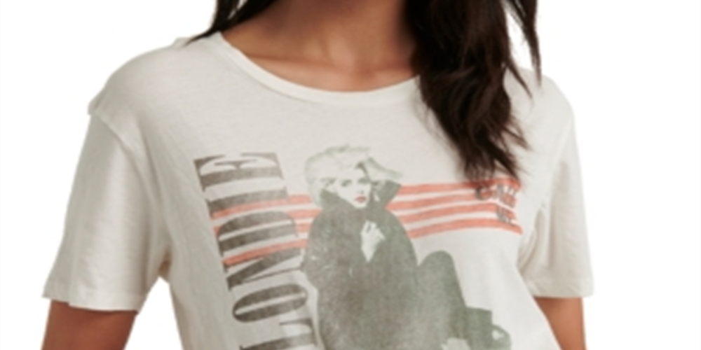 Camiseta feminina listrada Lucky Brand Blondie, branca, tamanho P