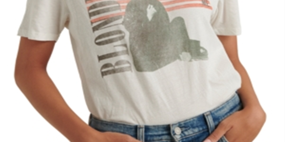 Camiseta feminina listrada Lucky Brand Blondie, branca, tamanho P