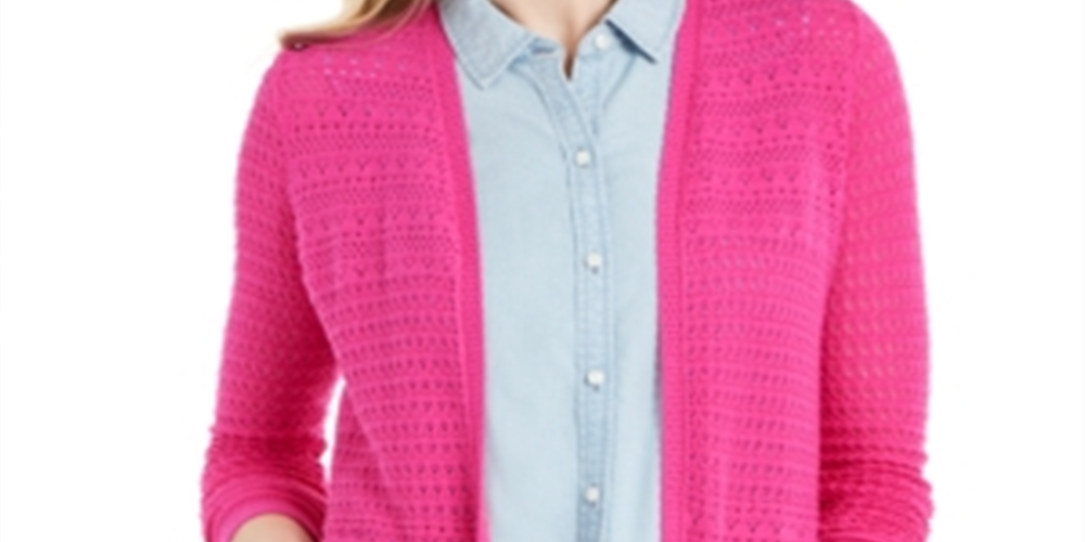 Cardigan feminino com frente aberta em Pointelle, rosa, tamanho X-S
