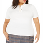 Blusa feminina Calvin Klein Plus com zíper e gola alta, branca, tamanho 2X