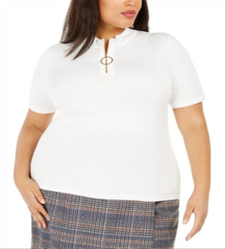Blusa feminina Calvin Klein Plus com zíper e gola alta, branca, tamanho 2X