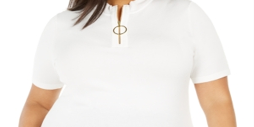 Blusa feminina Calvin Klein Plus com zíper e gola alta, branca, tamanho 2X