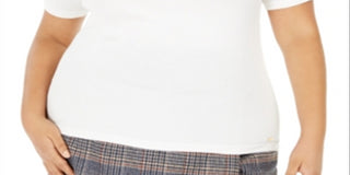 Blusa feminina Calvin Klein Plus com zíper e gola alta, branca, tamanho 2X