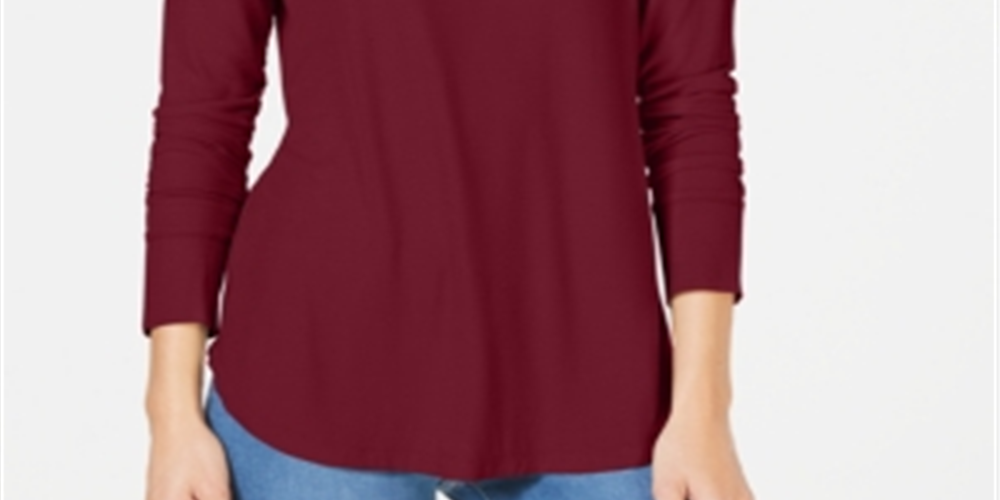 Camiseta feminina canelada de manga comprida INC International Concepts, vermelha, tamanho pequeno