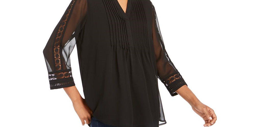 Blusa feminina Charter Club de malha lisa com pregas - preta, tamanho P