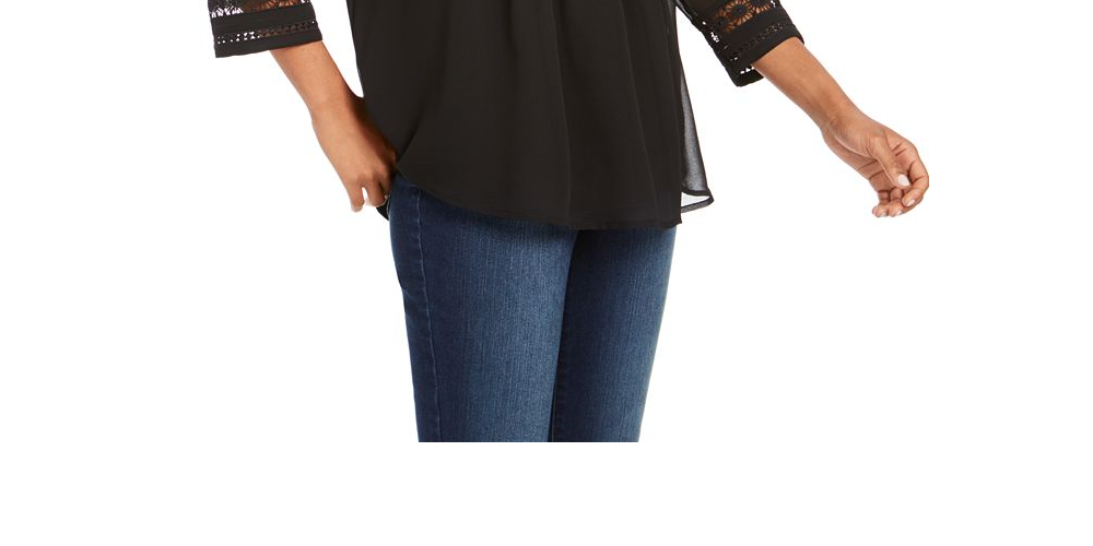 Blusa feminina Charter Club de malha lisa com pregas - preta, tamanho P