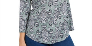 Top feminino estampado com decote em V, verde, tamanho 2X