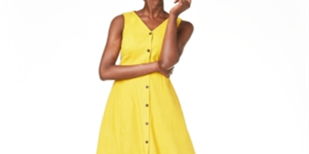 Vestido Alfani Feminino com Botões e MIDI Amarelo Tamanho 4 Petite