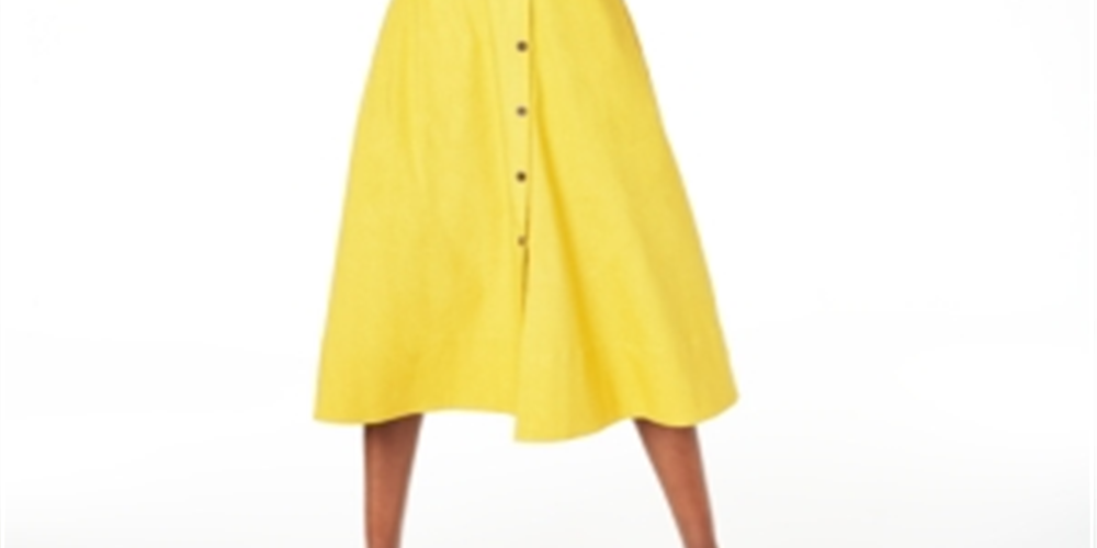 Vestido Alfani Feminino com Botões e MIDI Amarelo Tamanho 4 Petite