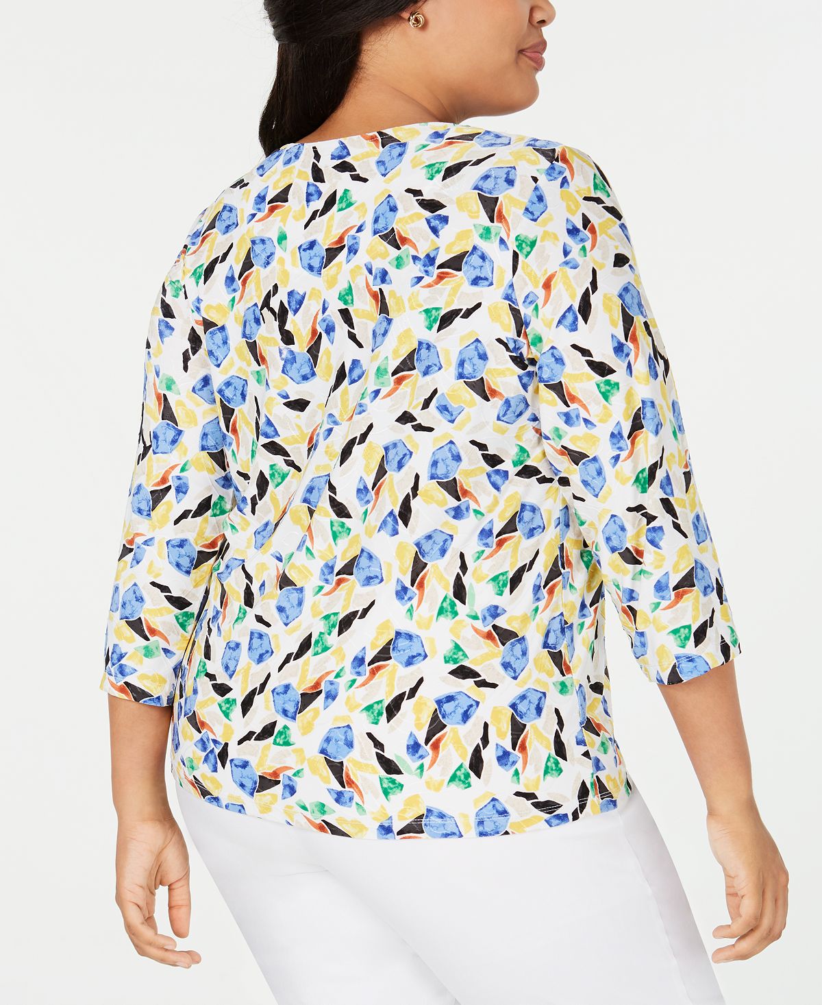 Blusa feminina estampada plus size jacquard branca tamanho 0X da coleção JM