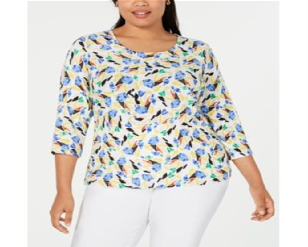 Blusa feminina estampada plus size jacquard branca tamanho 0X da coleção JM