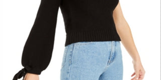 Suéter feminino Bar III com um ombro só e manga volumosa, preto, tamanho grande