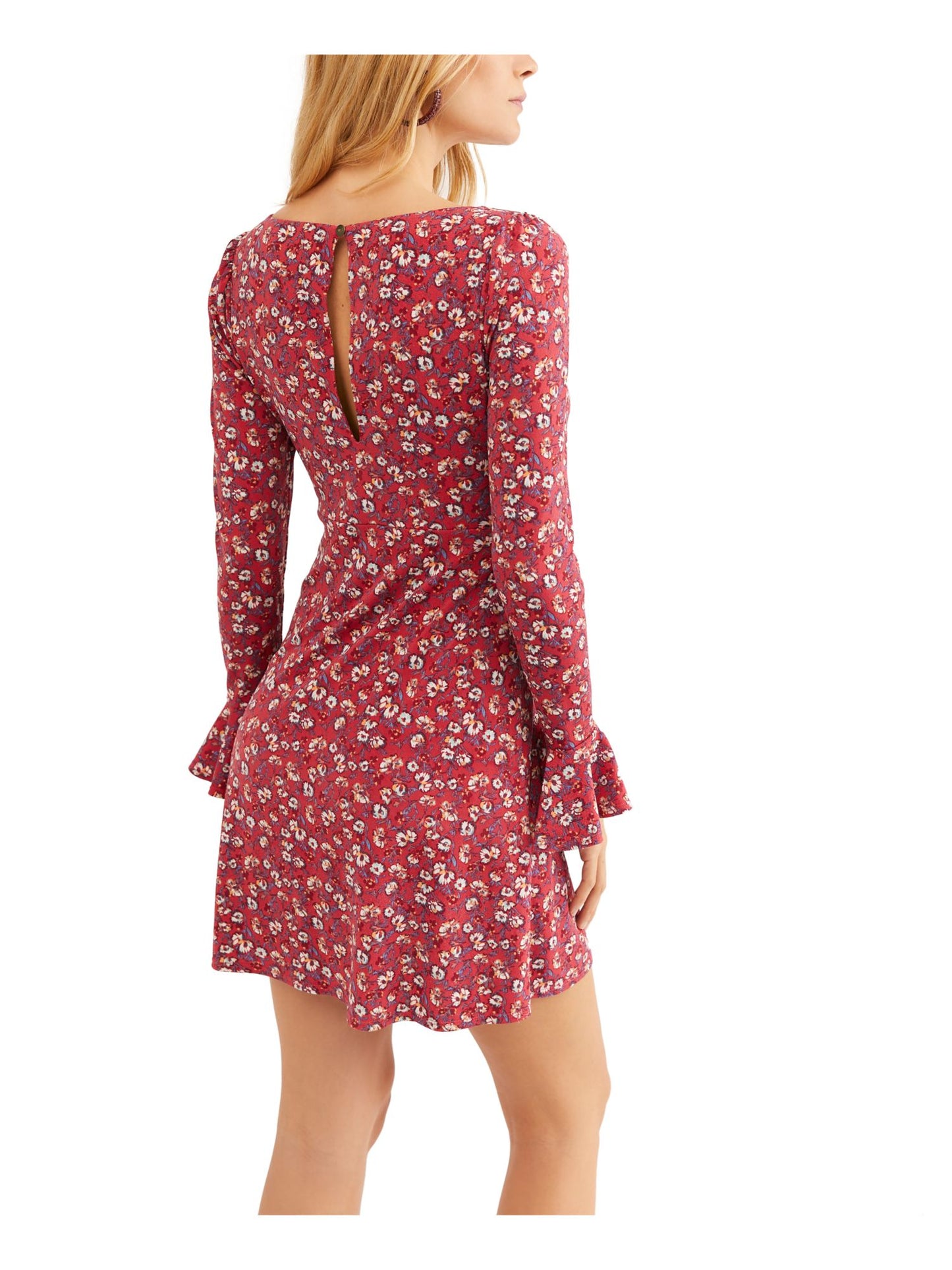 Vestido curto vermelho de manga comprida feminino Free People, tamanho P
