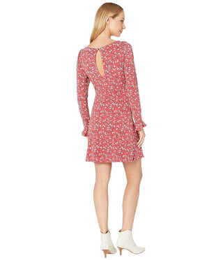 Vestido curto vermelho de manga comprida feminino Free People, tamanho P