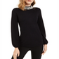 Blusa feminina Alfani com gola pérola, preta, tamanho X-S