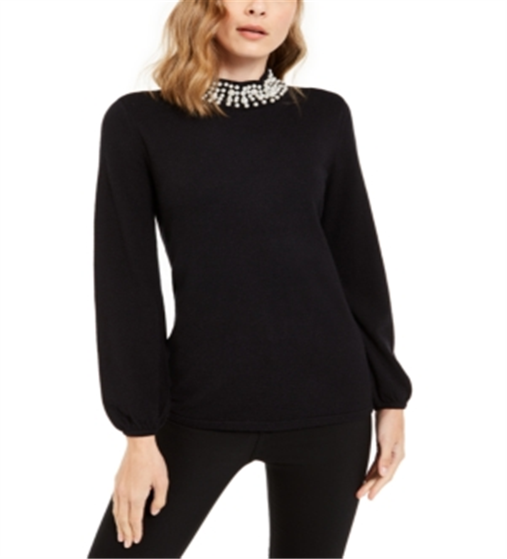 Blusa feminina Alfani com gola pérola, preta, tamanho X-S