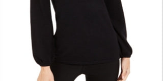 Blusa feminina Alfani com gola pérola, preta, tamanho X-S