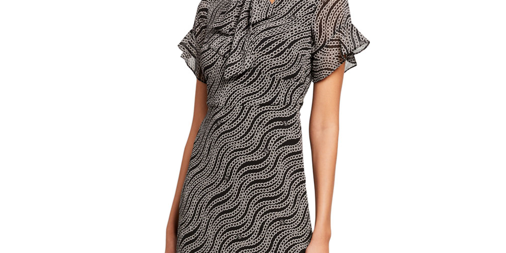 Vestido feminino Michael Kors com babados e amarração na cintura, preto, tamanho 2XL