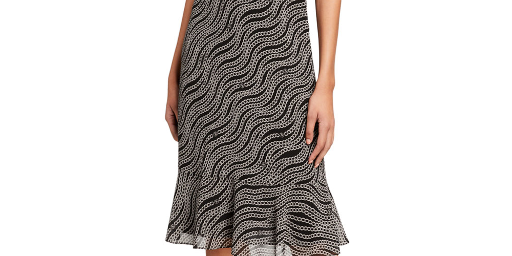 Vestido feminino Michael Kors com babados e amarração na cintura, preto, tamanho 2XL