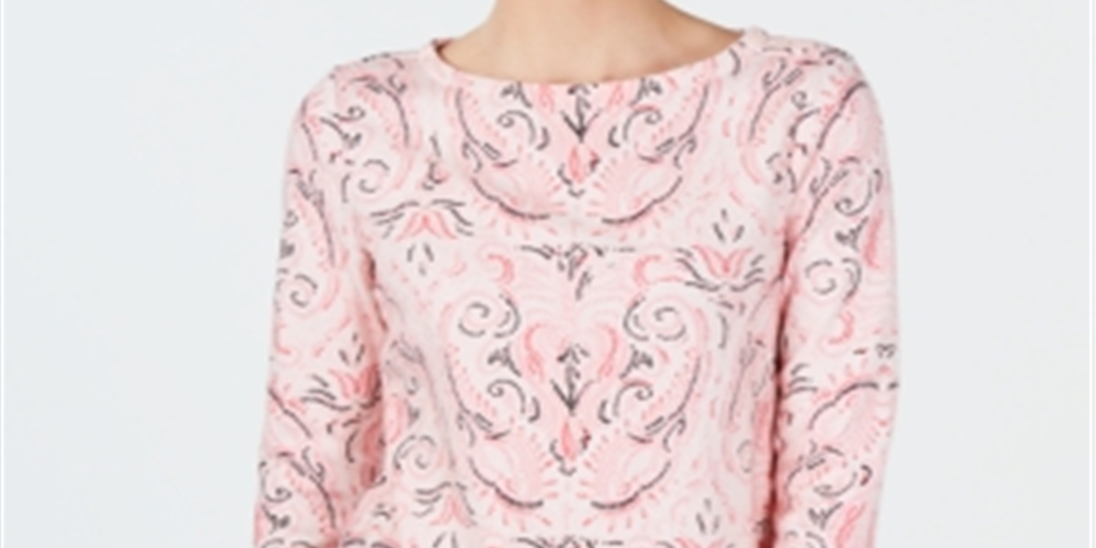 Charter Club Top feminino estampado com botões e botões de algodão Pima, rosa, tamanho pequeno