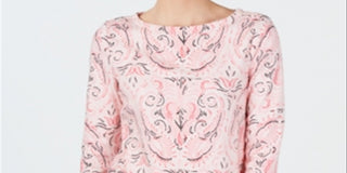 Charter Club Top feminino estampado com botões e botões de algodão Pima, rosa, tamanho pequeno