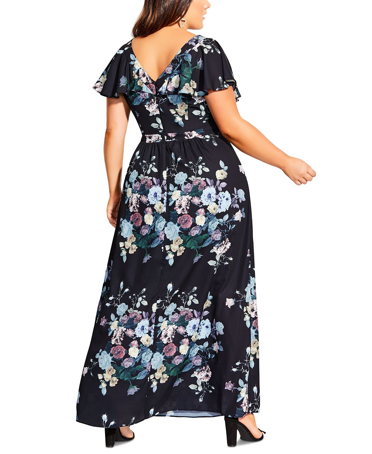 Vestido longo feminino City Chic Plus Blooms preto tamanho 18W