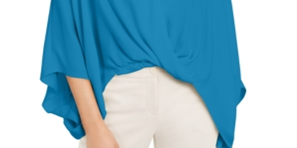 Blusa feminina Alfani Island Oasis com manga morcego, azul, tamanho pequeno