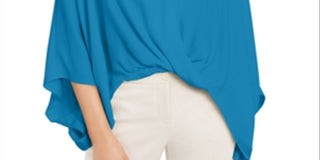 Blusa feminina Alfani Island Oasis com manga morcego, azul, tamanho pequeno