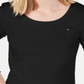 Camiseta feminina Tommy Hilfiger de algodão com manga comprida e bandeira, preta, tamanho XS