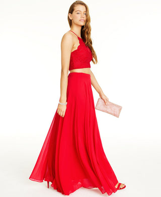 Top de renda brilhante e saia longa de chiffon City Studios Junior, 2 peças, vermelho, tamanho 9