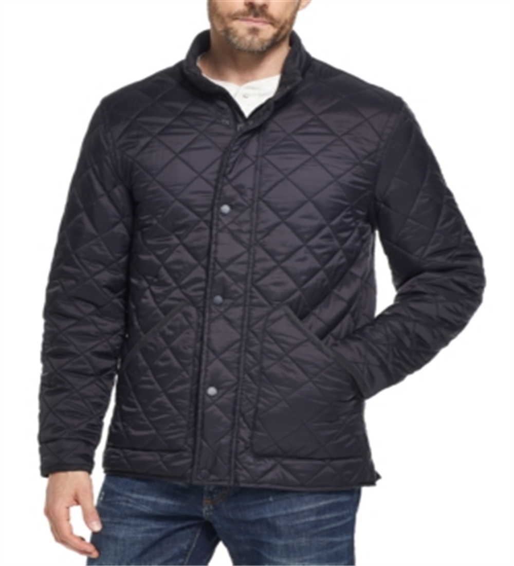 Jaqueta masculina vintage à prova de intempéries com zíper completo e acolchoado em formato de diamante, preta, tamanho XX-G