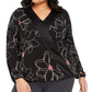 Blusa feminina Alfani Plus com estampa e gola sobrepeliz, preta, tamanho 0X