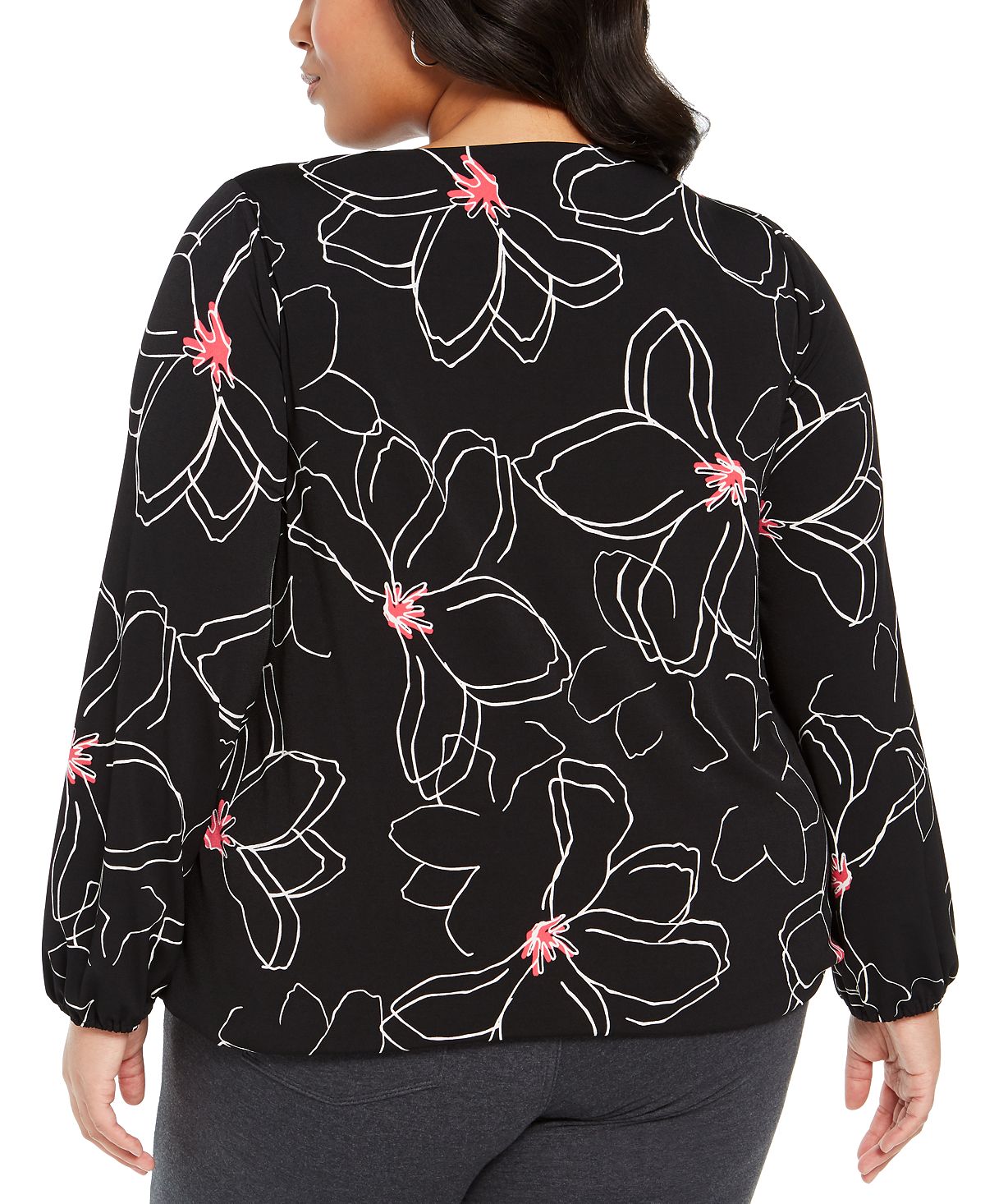 Blusa feminina Alfani Plus com estampa e gola sobrepeliz, preta, tamanho 0X