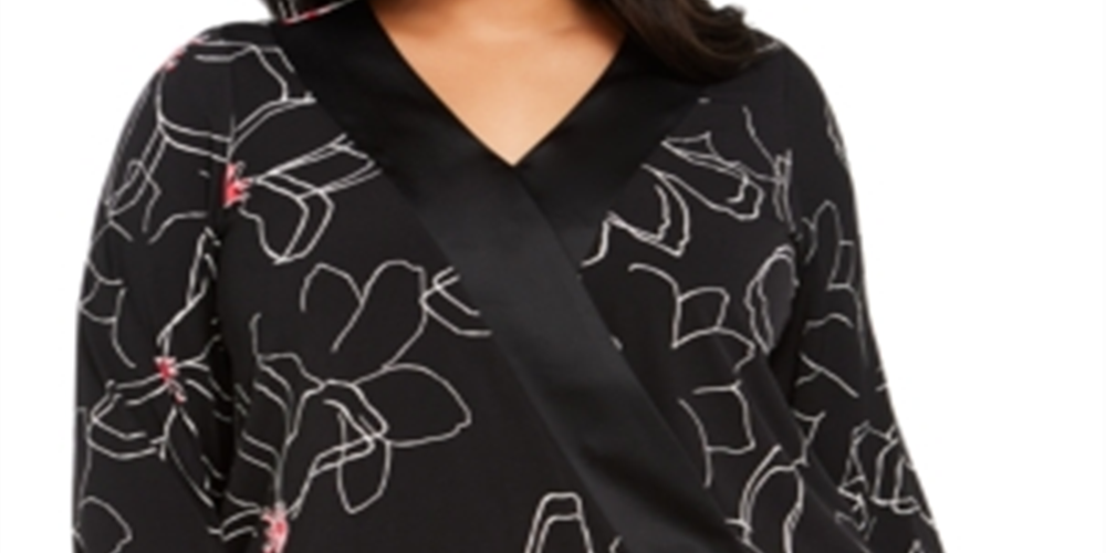 Blusa feminina Alfani Plus com estampa e gola sobrepeliz, preta, tamanho 0X