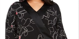 Blusa feminina Alfani Plus com estampa e gola sobrepeliz, preta, tamanho 0X