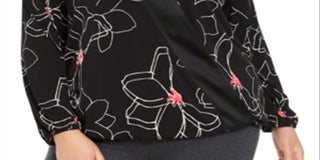 Blusa feminina Alfani Plus com estampa e gola sobrepeliz, preta, tamanho 0X