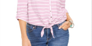 Style & Co Women's Printed Tie Front Top Pink Size Small