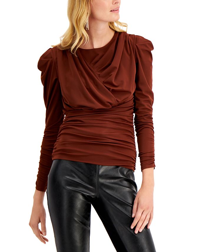 Blusa feminina franzida INC International Concepts, roxa, tamanho pequeno