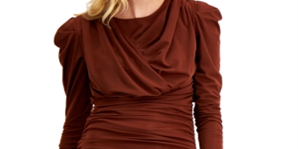 Blusa feminina franzida INC International Concepts, roxa, tamanho pequeno