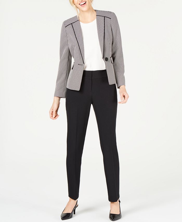 Le Suit Feminino Birdseye Um Botão Calça Terno - Preto Tamanho 2 Petite
