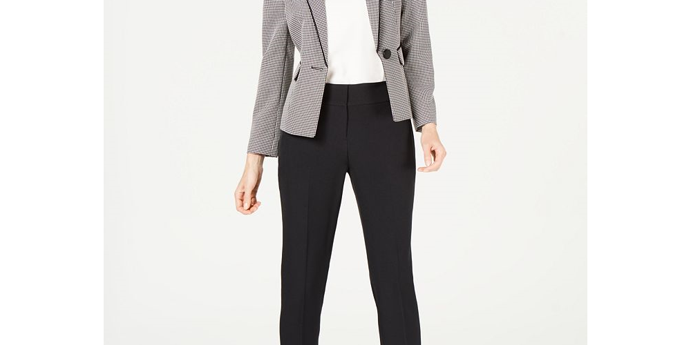 Le Suit Feminino Birdseye Um Botão Calça Terno - Preto Tamanho 2 Petite