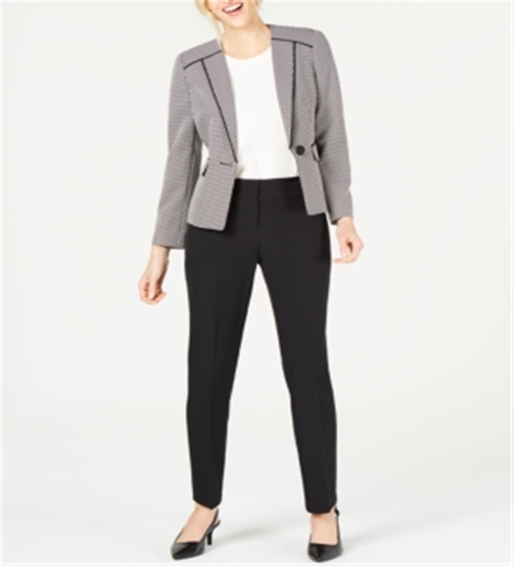 Le Suit Feminino Birdseye Um Botão Calça Terno - Preto Tamanho 2 Petite