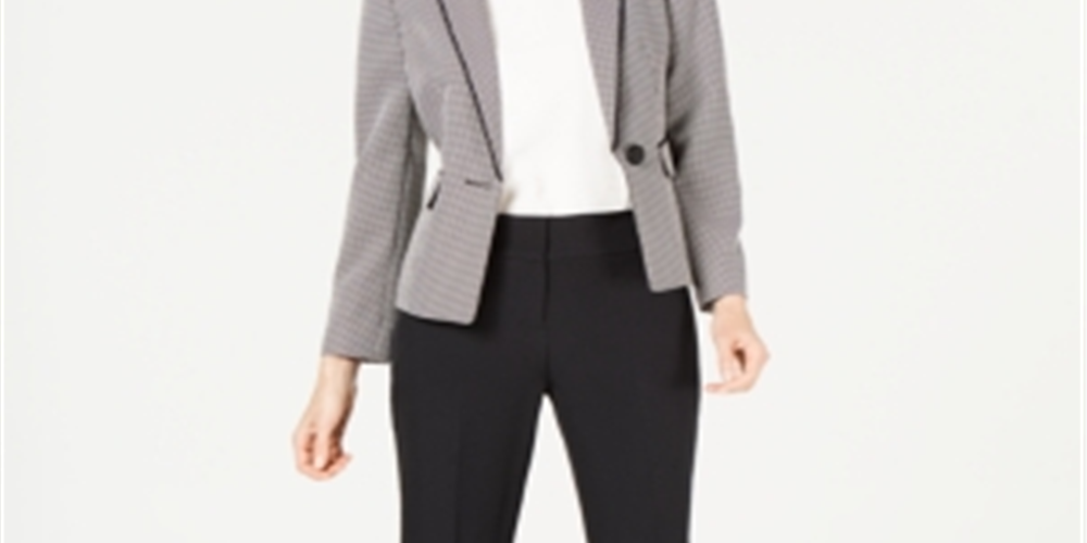 Le Suit Feminino Birdseye Um Botão Calça Terno - Preto Tamanho 2 Petite
